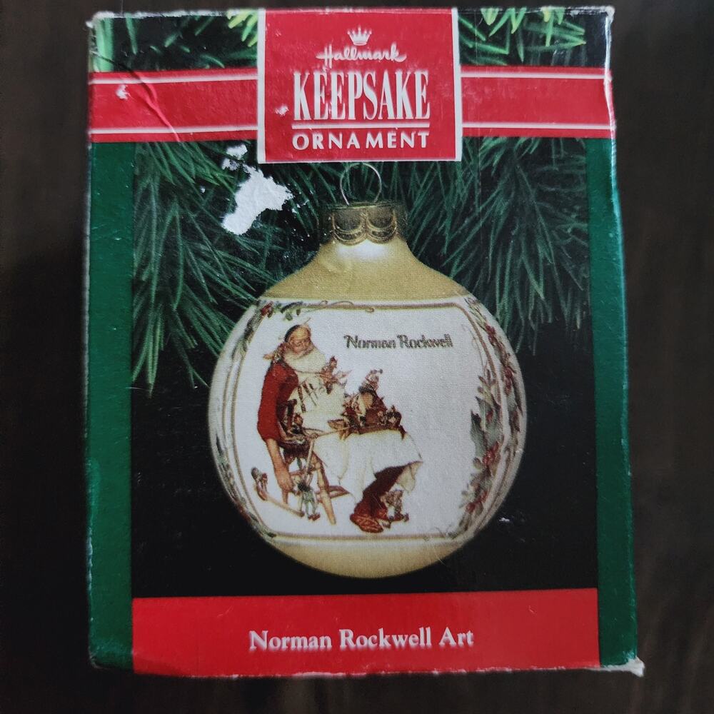 1991 Hallmark Norman Rockwell Keepsake Santa and his helpers Christmas Ornament